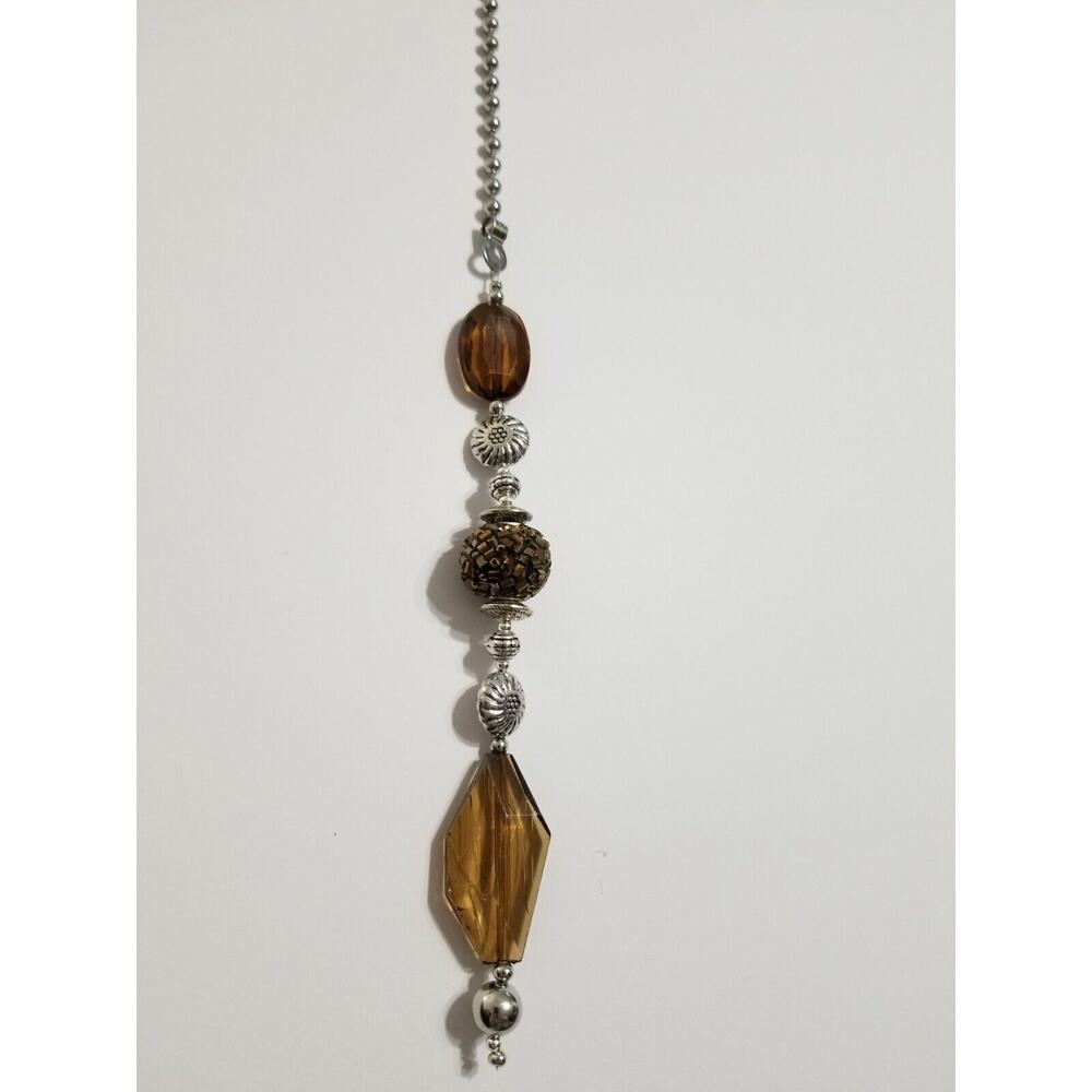 New ceiling fan/ light chain pull silver tone brown bead mix f12